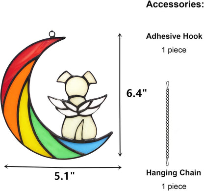 Stained Glass Rainbow Bridge Dog Memorial Gifts for Loss of Dog Sympathy Remembrance Suncatcher, Angel Wings Pet Loss Bereavement Gifts in Memory of Pet Passing Away Window Hanging.