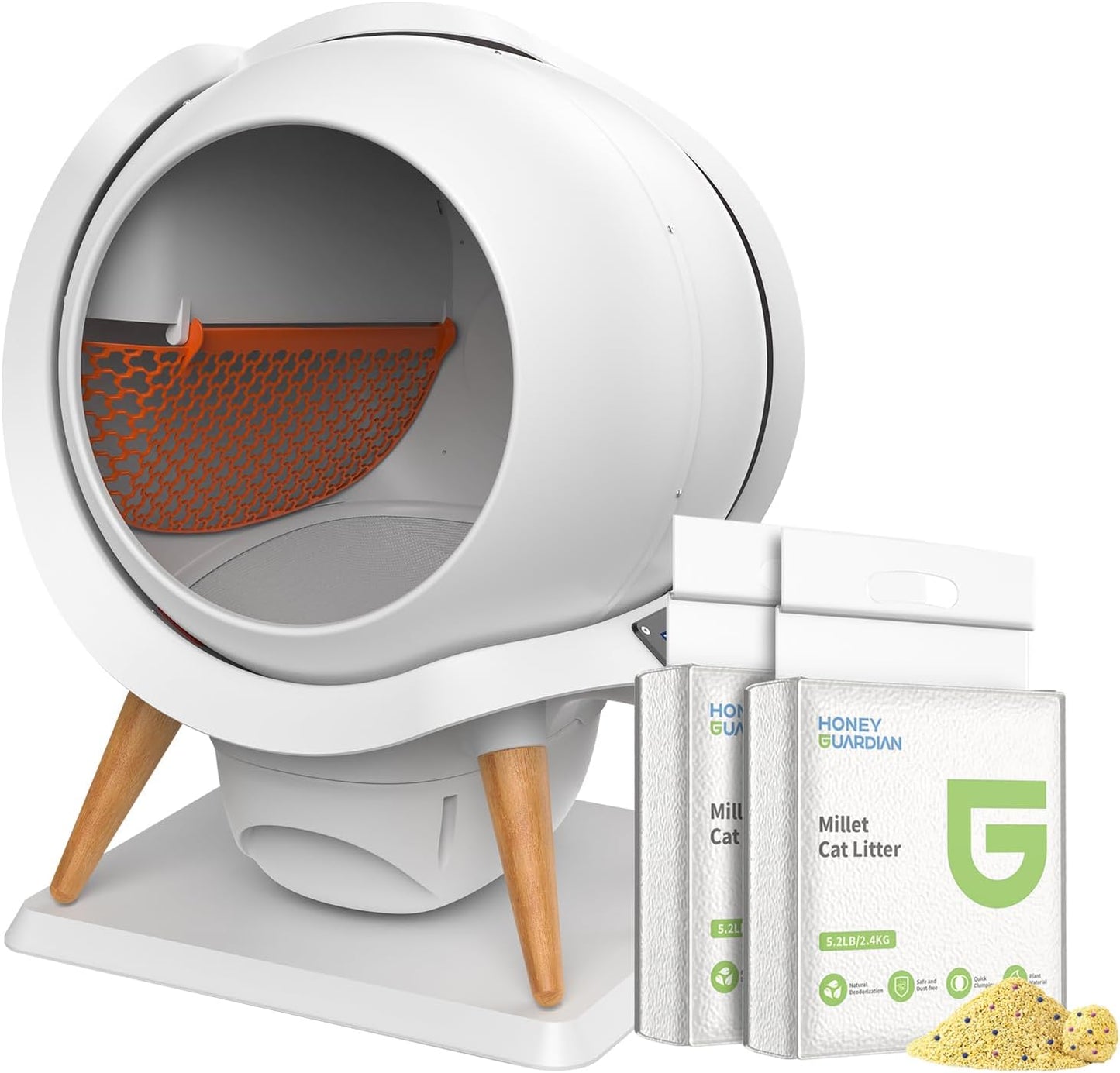 HoneyGuaridan Self Cleaning Cat Litter Box,IPX5 Waterproof,App Control,Millet Cat Litter