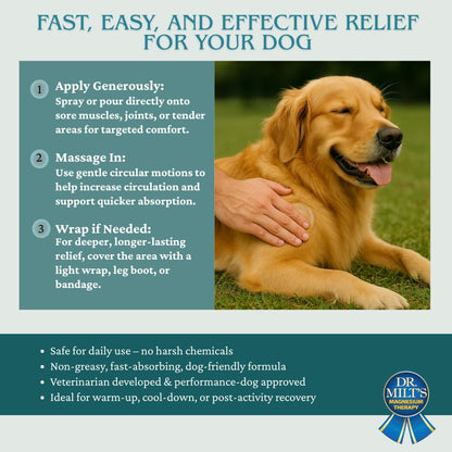 Dr. Milt's Dog Hip and Joint Pain Relief Spray, Topical Magnesium Sulfate & Arnica Ointment. Reduces Inflammation, Lessens Tenderness and Alleviates Nervousness. 1-4oz Spray