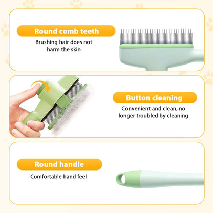 Flea Comb for Cats & Dogs, 2025 New Pet Hair Removal Comb with Release Button, Pet Grooming Brush Cat Dog Combs, Self-Cleaning Cat Brush for Short and Long Hair Cats (2 Pcs)