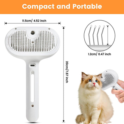 3 in 1 Cat Steam Brush, Pet Steam Brush for Cat Dog Long Short Haired, Pet Spray Hair Removal Comb for Small Animals Shedding & Grooming, Water Mist Spray Brushes with Release Button(White)