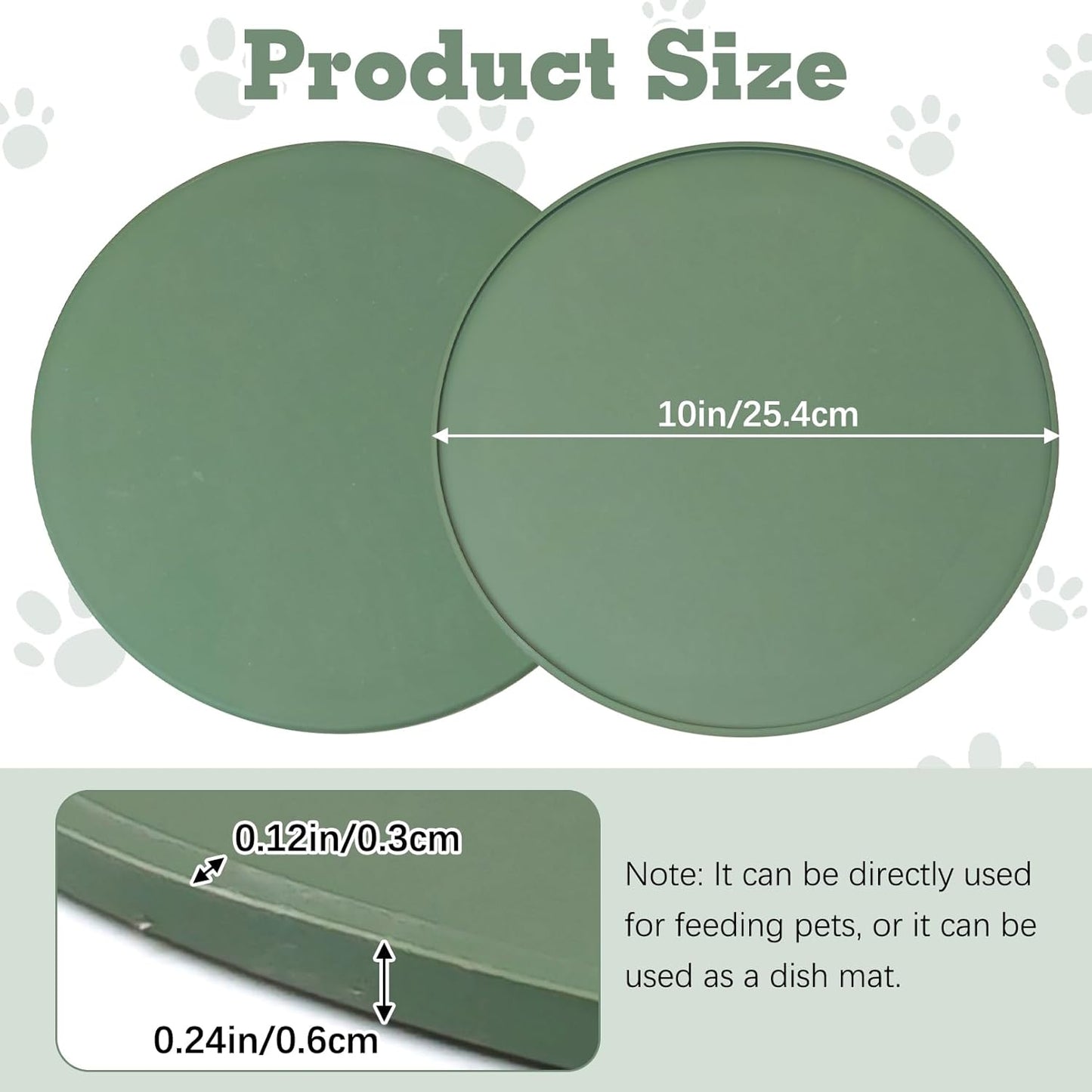 BNOSDM Silicone Cat Feeding Mat 2 Pack Dog Bowl Mats Pet Silicone Food Mat for Food and Water Nonslip Waterproof Feed Mats Round Eating Plate for Small and Medium Cats and Dogs (Dark Green)