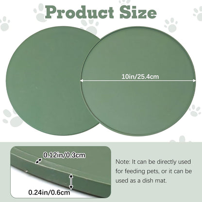BNOSDM Silicone Cat Feeding Mat 2 Pack Dog Bowl Mats Pet Silicone Food Mat for Food and Water Nonslip Waterproof Feed Mats Round Eating Plate for Small and Medium Cats and Dogs (Dark Green)
