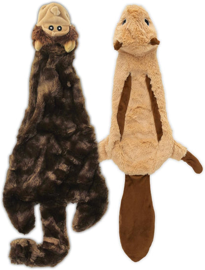 Best Pet Supplies 2-in-1 Stuffless Squeaky Dog Toys with Soft, Durable Fabric for Small, Medium, and Large Pets, No Stuffing for Indoor Play, Holds a Plastic Bottle - Monkey, Squirrel, Large
