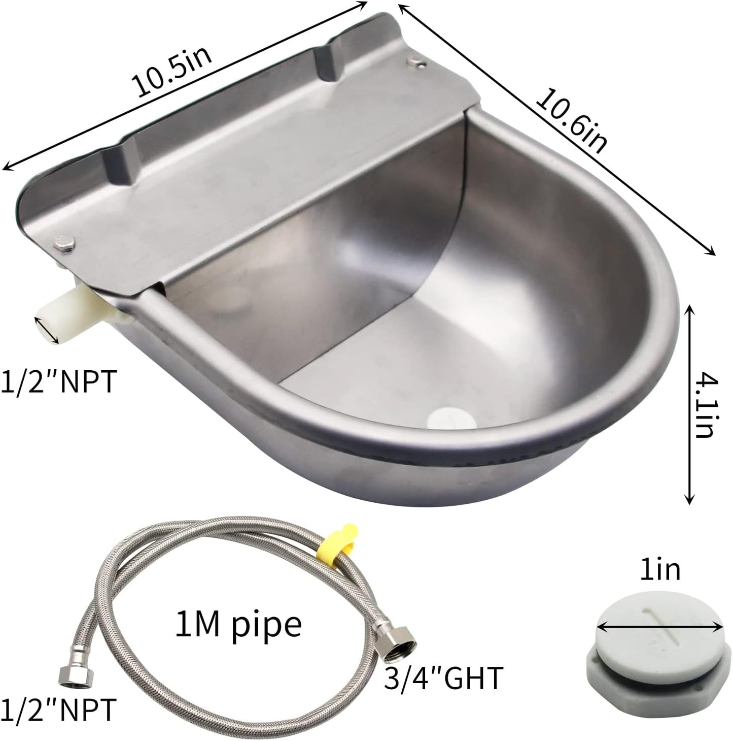 Automatic Horse Drinking Waterer Bowl,Upgrade Stainless Steel Farm Livestock Water Dispenser with Drain Hole and Float Valve for Horse,Dog, Chicken,Goat,Pig (A)