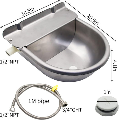 Automatic Horse Drinking Waterer Bowl,Upgrade Stainless Steel Farm Livestock Water Dispenser with Drain Hole and Float Valve for Horse,Dog, Chicken,Goat,Pig (A)