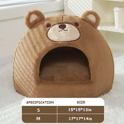 Cat Beds for Indoor Cats - Cute Cat Bed Cat Cave Bed ，Soft Calming Pet Bed with Removable Washable Cushioned Pillow，Cat Hideaway for Kitten&Puppy,Small Dog (Bear，S)