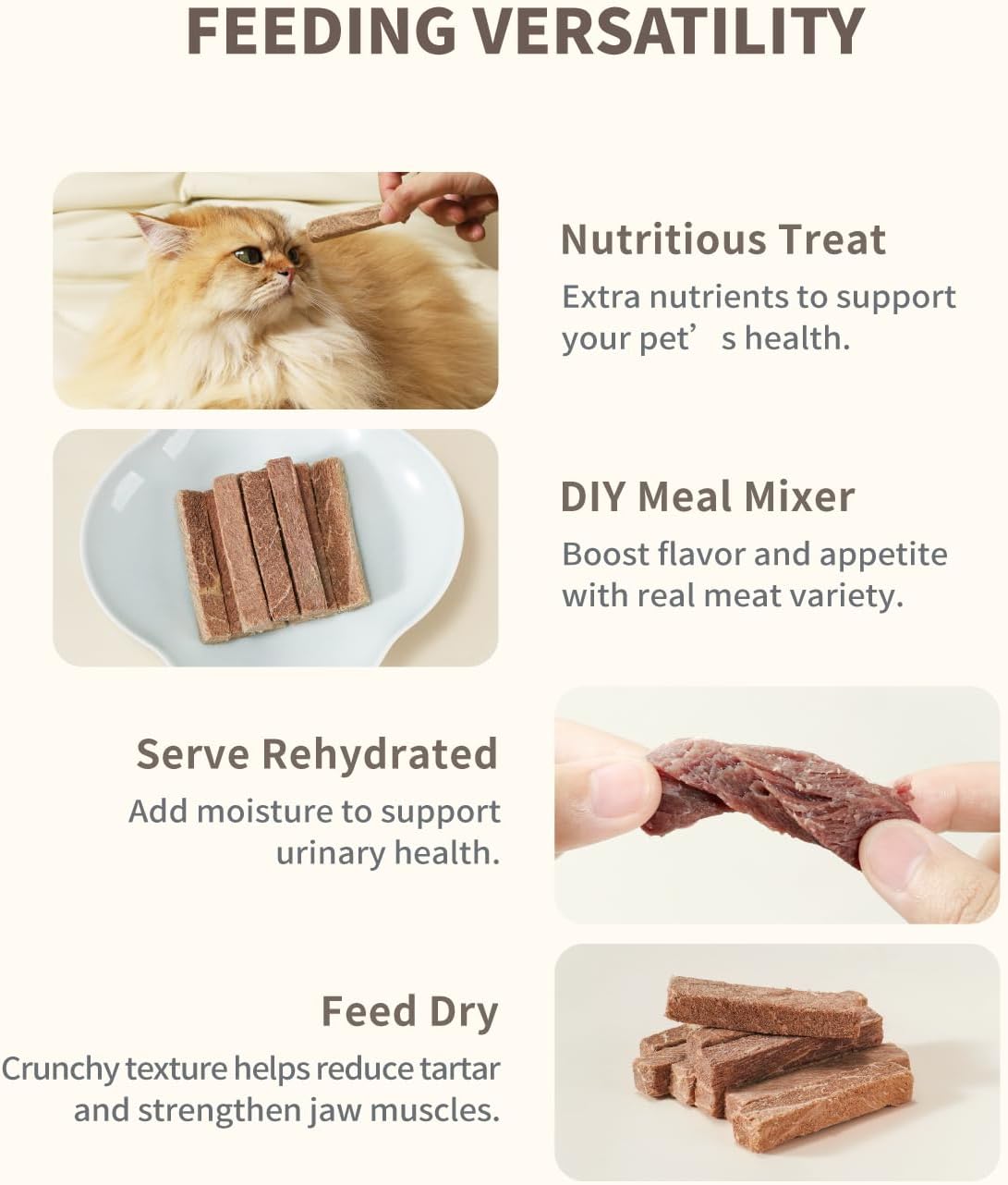 Freeze-Dried Beef Treat for Small Dog & Cat, Dehydrated Whole Cut Raw Treats for Training, Health Natural Single Ingredient Cats Dogs Dry Food (2.5 oz)