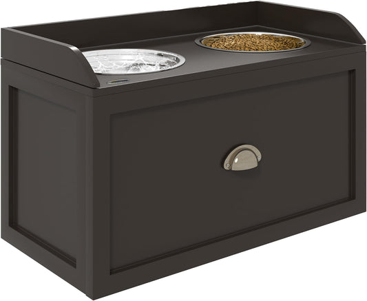 LUMILAND Dog Feeding Station with Storage Drawer for Organized Meals and Elevated Comfort, for Large Dogs, Coffee