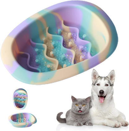 Colorful Slow Feeder Bowl for Large & Small Pets Silicone Easy to Clean Dog Food Bowl Slow Feed Dog & Cat Bowls for Interactive(Purple S)