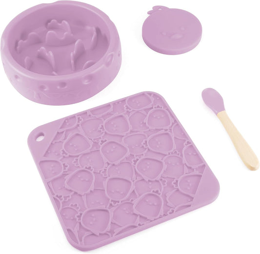Slow Feeder Dog Bowl Set Frozen Treat Lick Mat BPA-Free Silicone Dishwasher Safe