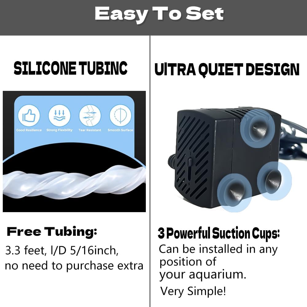 95GPH ultra-quiet small fountain pump (350L/H, 5W), 3.3-foot water pipe, adjustable flow small water pump, suitable for fish tanks, water features, pet fountains, outdoor fountain pumps