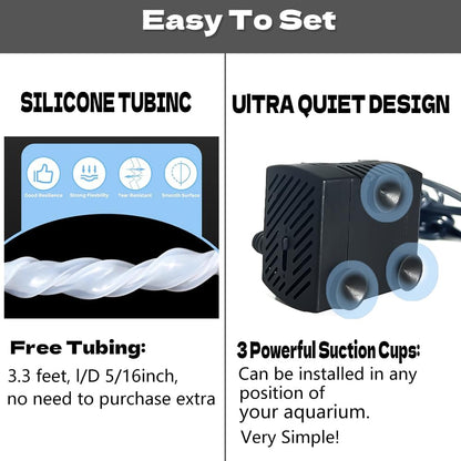 95GPH ultra-quiet small fountain pump (350L/H, 5W), 3.3-foot water pipe, adjustable flow small water pump, suitable for fish tanks, water features, pet fountains, outdoor fountain pumps