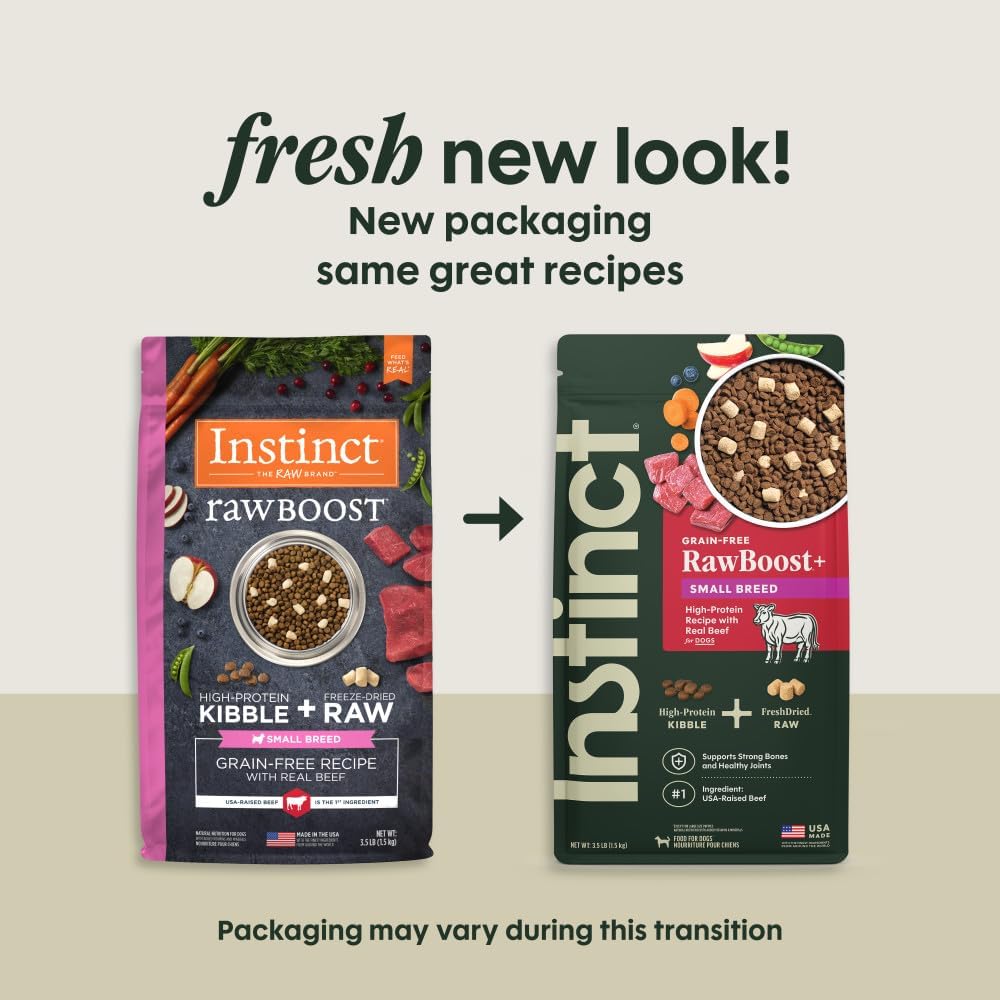 Instinct Raw Boost Small Breed, Natural Dry Dog Food with Freeze Dried Pieces, High Protein, Grain Free Recipe - Real Beef, 3.5 lb. Bag