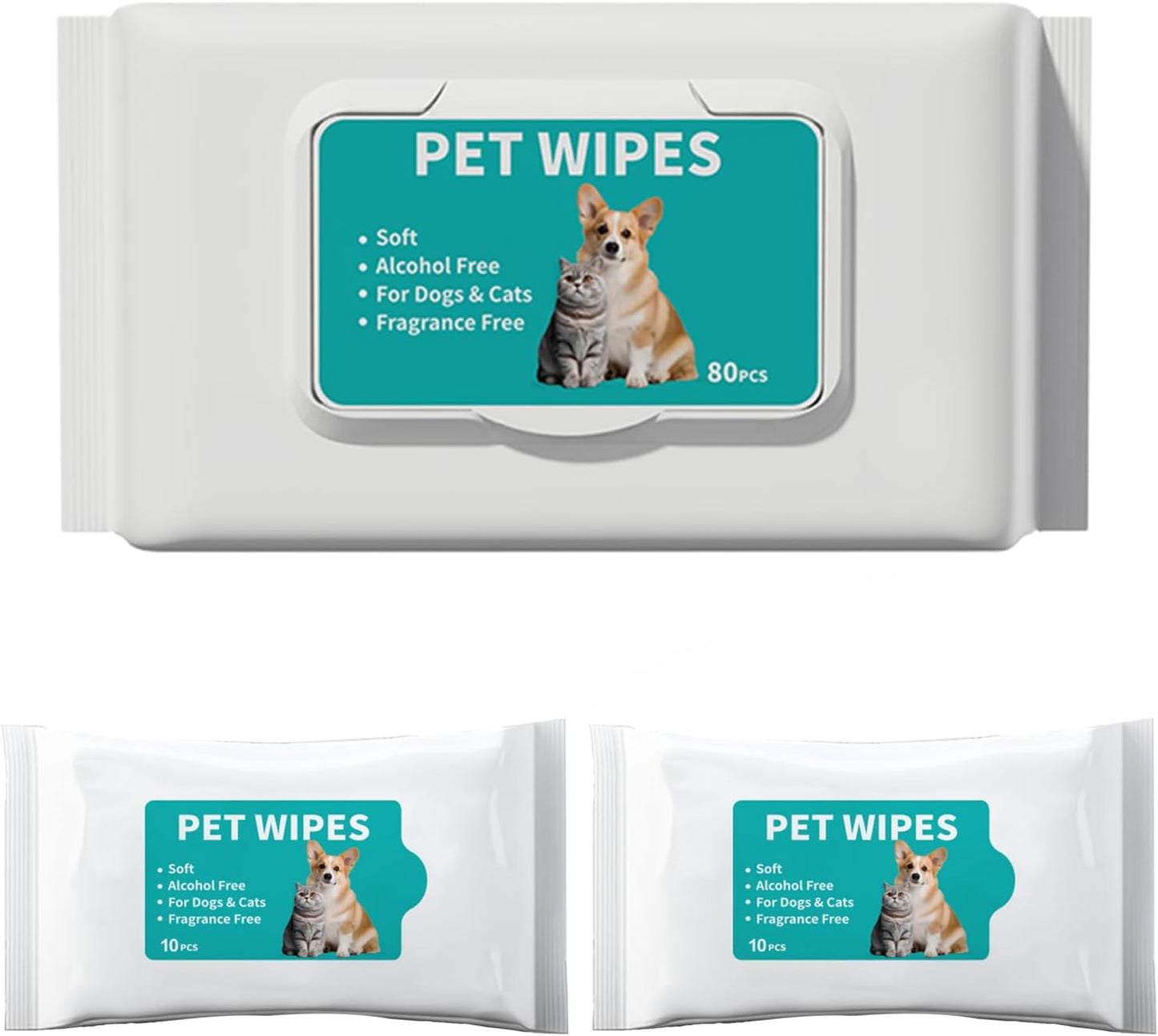 Pet Cleaning and deodorizing Anal Gland Hygiene Wipes for Dogs and Cats, Low allergenic, Cleans and moisturizes, for Grooming Paws, Body, and Rear, Fragrance-Free, 80+10+10 Value-Convenient Combo Pack