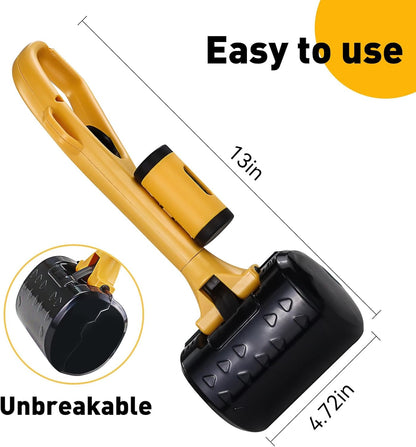 Andiker Dog Poop Scooper with Bag Attachment with 20Pcs Bag Refills, Pet Pooper Scooper with 13" Length Handle Hide&High Elastic Spring Dog Pooper Scooper for Yard Medium Dog, Puppy (Yellow Black)