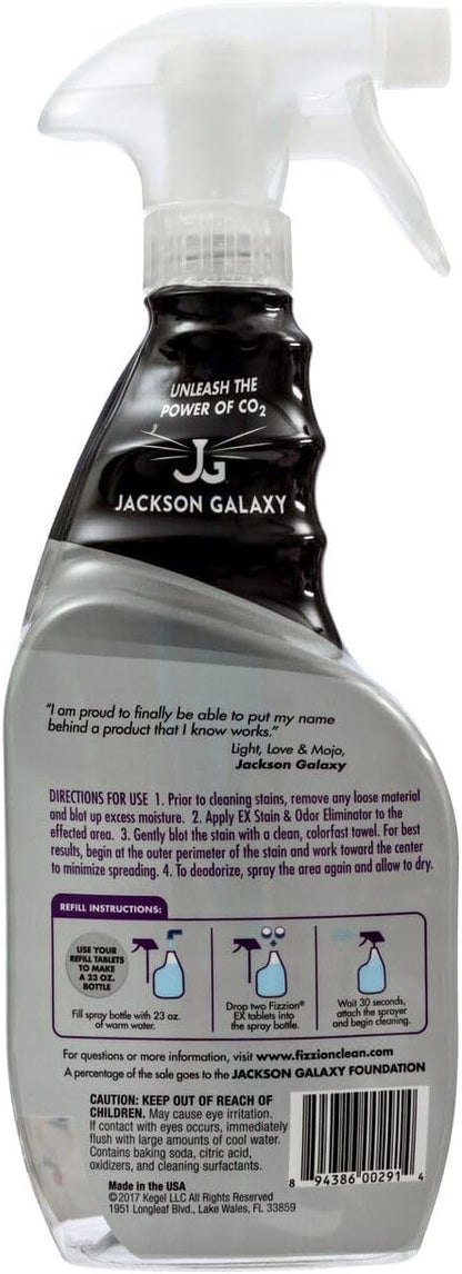 Jackson Galaxy EX Stain & Odor Eliminator Pet Urine Remover - 23 oz Bottle - 2 Fills Included - 50% More Mojo - Eliminates Pet Stains & Odors Quickly - Works On Multiple Surfaces - Non-Toxic