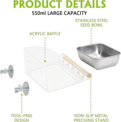 BNOSDM Wooden Bird Tunnel Parrot Swing Toys Natural Hanging Nest and No Mess Bird Feeder for Cage with Stainless Steel Food & Water Bowl for Conures, Parakeets, Budgies, Fincheses, Cockatiels, Lovebir