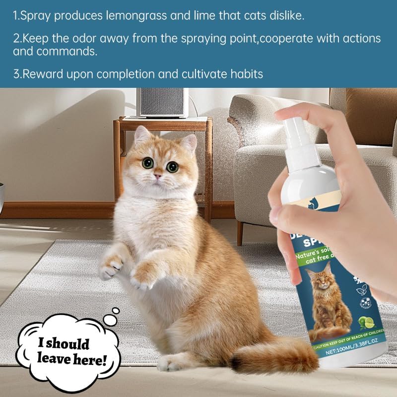 Cat deterrent spray Natural green lemon flavor Non-toxic anti scratch formula for cat and dog,Safe indoor and outdoor repellent for furniture,Blanket and plants Effective pet training assistance 100ml