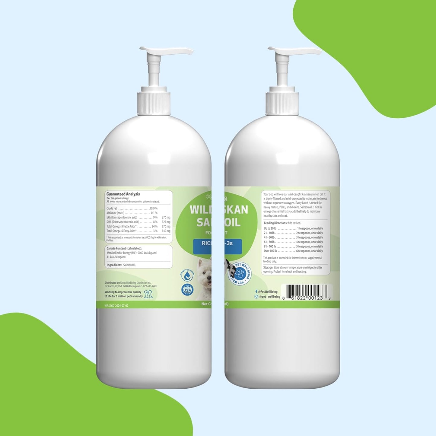 Pet Wellbeing Wild Alaskan Salmon Oil for Dogs - Omega 3 Fish Oil with EPA & DHA, Skin, Coat, Joint & Heart Health - NASC Certified & Vet Formulated - 16 oz Pump Bottle