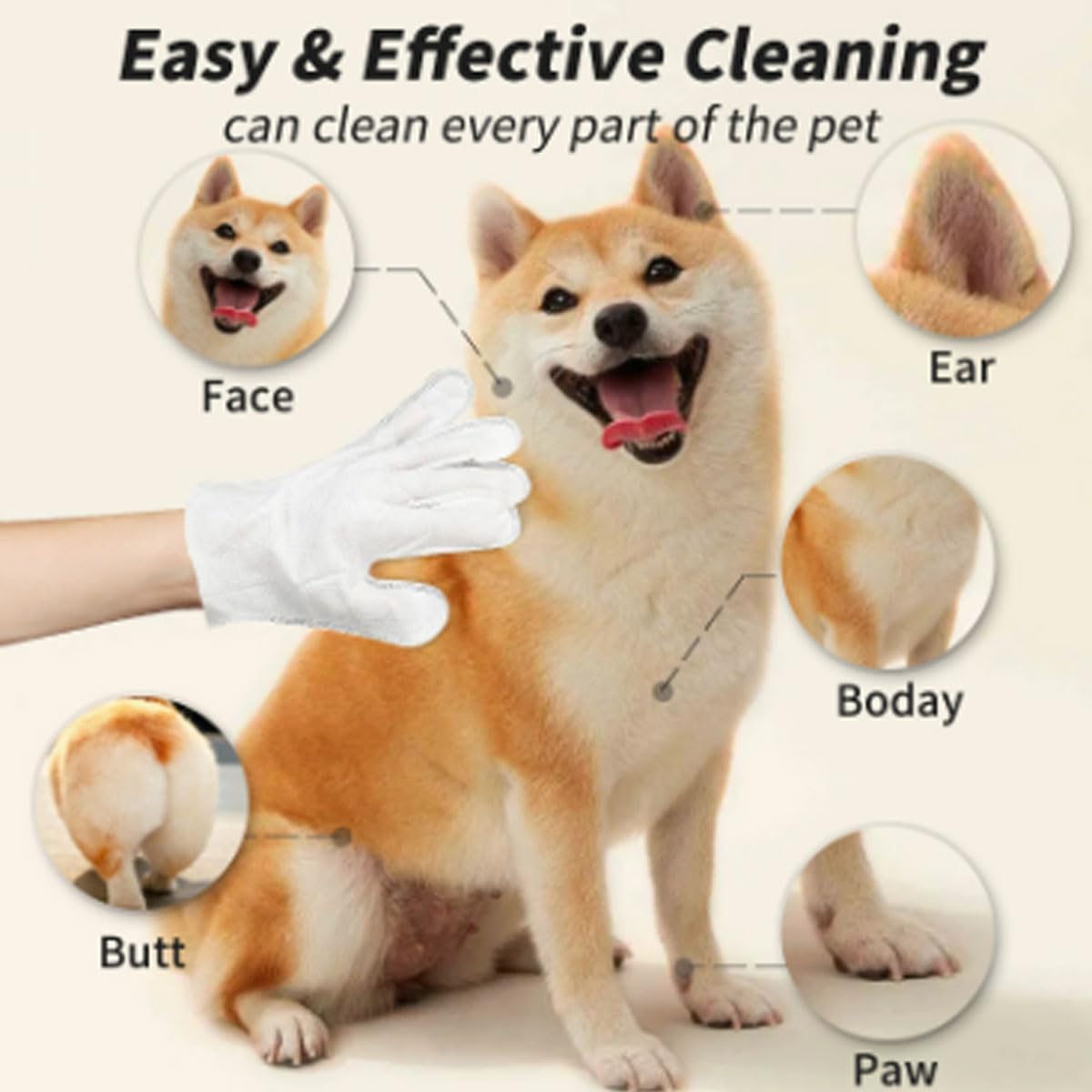 Pet Cleaning & Grooming Wipes Glove – Dual‑Side Pet Grooming Mitt for Dogs & Cats – Quick Fur & Dirt Removal, Gentle Natural Formula (Coconut Oil, Oat & Aloe), Soft & Moisturizing