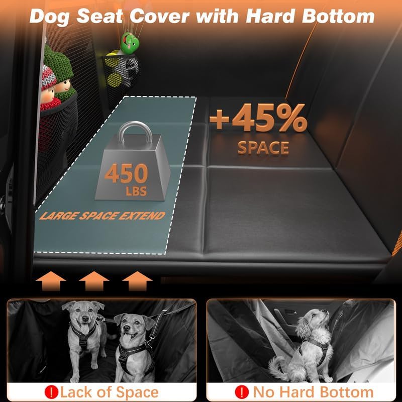 Back Seat Extender for Dogs: Mobile Cozy Pet Den! Skin-Safe Padding, Heavy-Duty PU Leather with Hard Bottom, 450lb Capacity-Waterproof, Non-Slip, 45% More Space (Fits Cars, SUVs & Small Trucks)