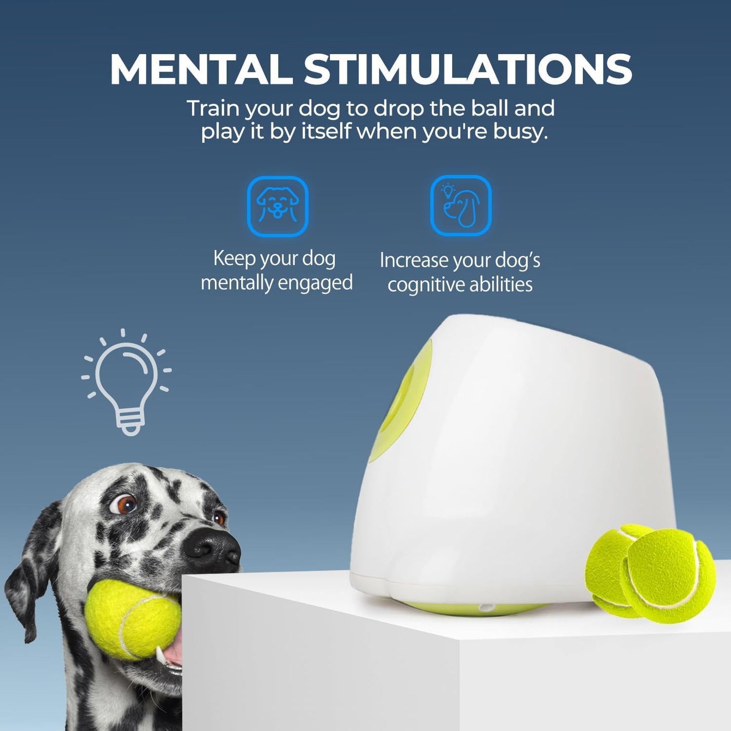 ALL FOR PAWS Automatic Dog Ball Launcher for Medium to Large Dogs, Interactive Tennis Ball Thrower, Rechargeable Dog Toy Mental Stimulation Training Game for Energetic Dogs