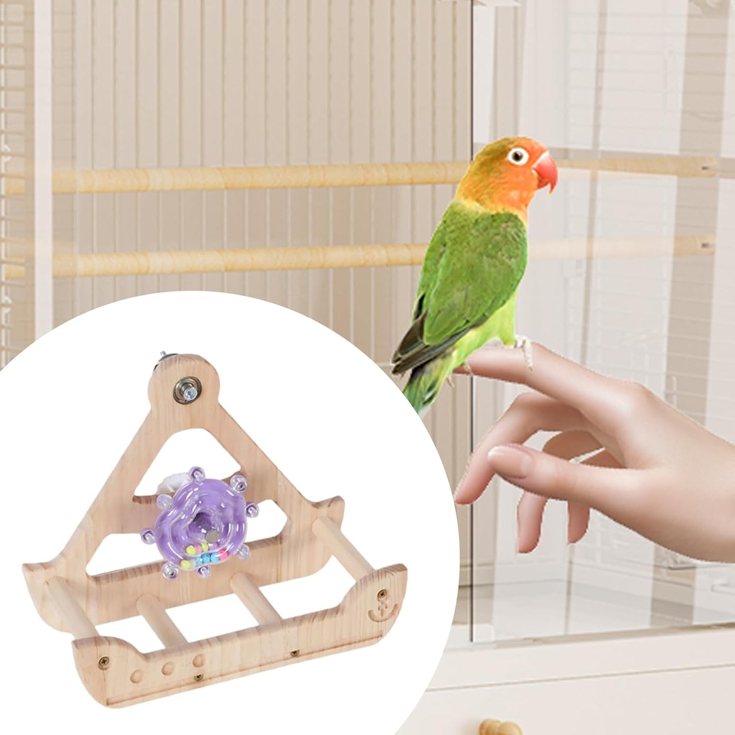 Bird Perch Toy,Wooden Hangable Swing - Bird Toys - for Pets Hummingbirds Backyard Play Enrichment Exercise Climbing Foraging