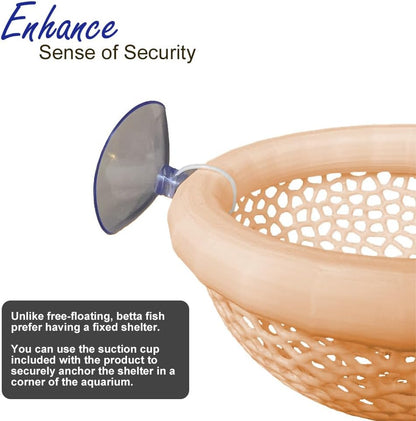 Floating Betta Hammock with Suction Cup, Shrimp Cave, Betta Fish Feeding Rings,3D Printed Aquarium Decor (Sand, Large)