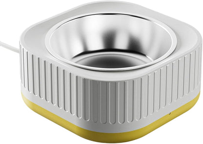 Heated Water Bowl,Heated Water Bowl for Pets – Outdoor Thermostatic Control Pet Dish with Chewproof Cord, Keeps Water Drinkable in Winter for Dogs, Cats & Chickens (Yellow)