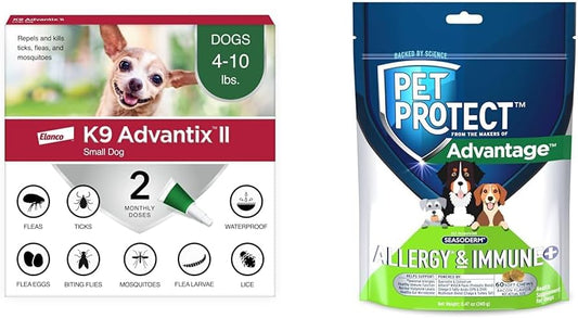 Bundle of K9 Advantix II Small Dog | 2-Mo Supply + Pet Protect Allergy* + Immune+ Seasoderm™ | 60 Count