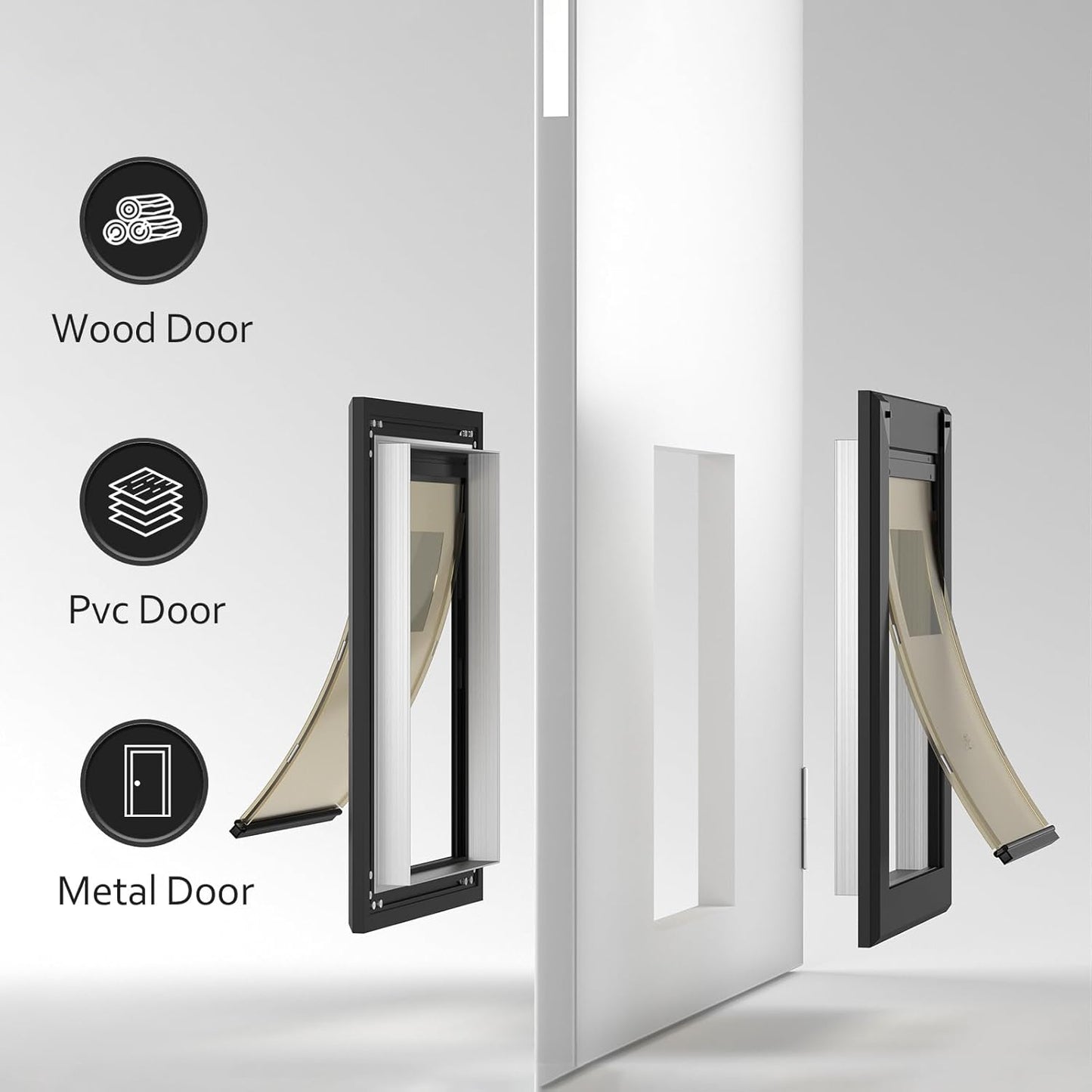 [Classicmacher] Heavy Duty Dog Door with Double Sliding Lock Panel, Aluminum Large Doggie Door for Exterior Door, Magnetic Double Flaps Dog Door for L arge and Medium Dog Up to 100 Lbs (Large,Black)