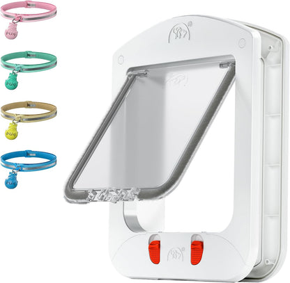 HIDROSIL Cat Door with Magnetic Keys(4 Keys), Suitable Interior/Exterior Door with Collar Sensor, 4 Locking Model, 11.5 x 9 x 1.5 inch Frame, White