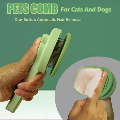 Demiya Cat Grooming Comb with Ergonomic Handle, Green Plastic Pet Brush for Cats, Detangling and Deshedding Tool (Green)