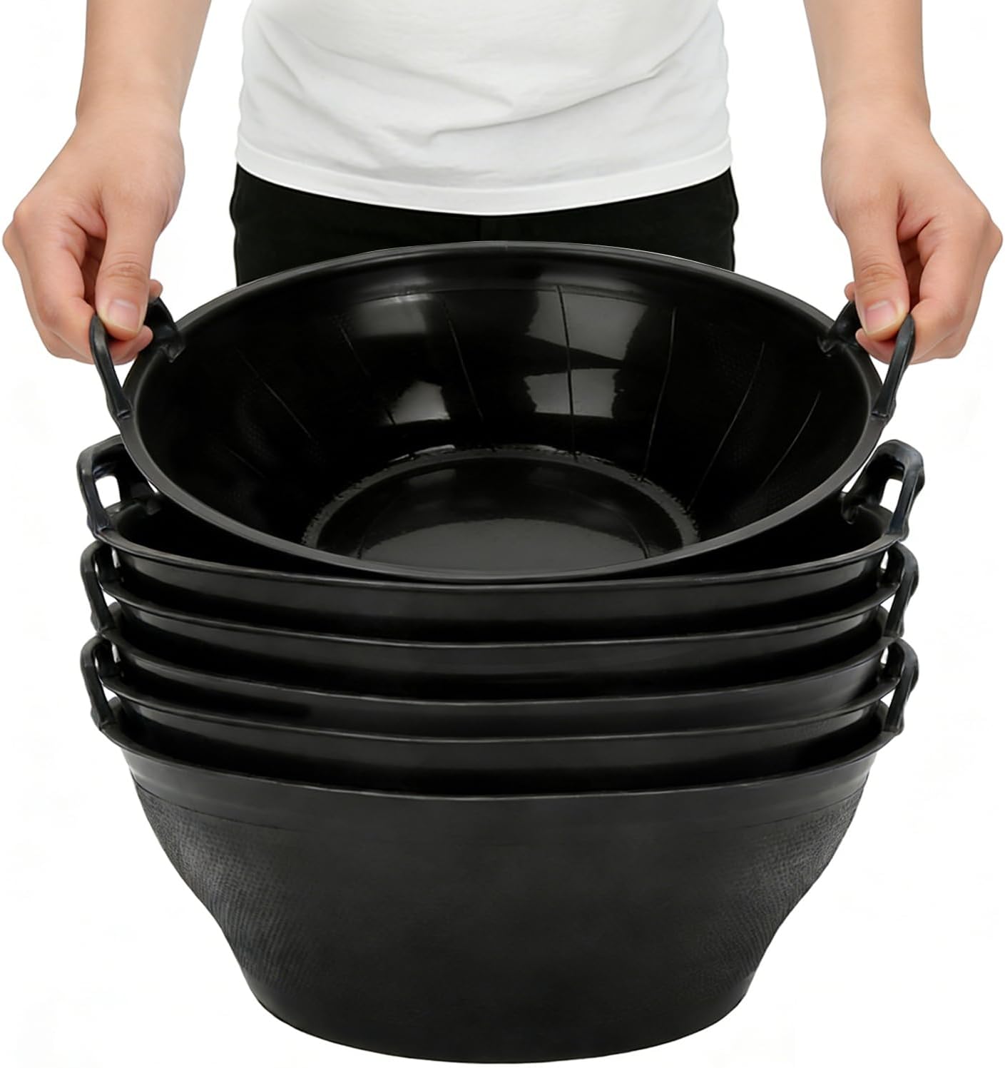 6Pcs Rubber Feed Pan with Handle, 3 Gallon / 12 Quart Rubber Feed Pan Utility Horse Feed Bucket for Cats Dogs Goats Chicken Dust Bath Container Animal Feeding Watering Bowl