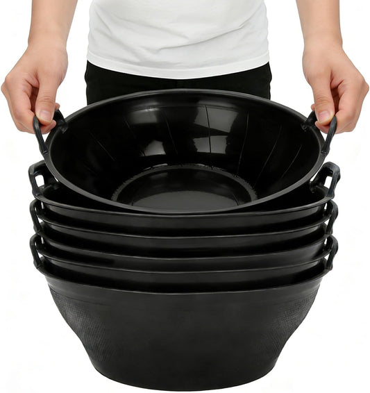 6Pcs Rubber Feed Pan with Handle, 3 Gallon / 12 Quart Rubber Feed Pan Utility Horse Feed Bucket for Cats Dogs Goats Chicken Dust Bath Container Animal Feeding Watering Bowl