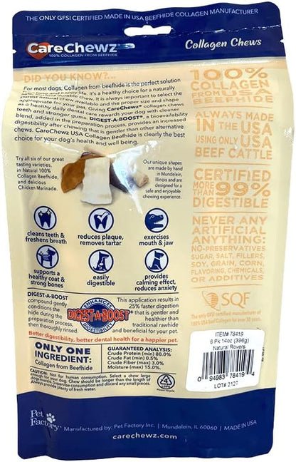 Pet Factory CareChewz Collagen 9" Rovers Dog Chew Treats - Natural Flavor, 6 Count/1 Pack