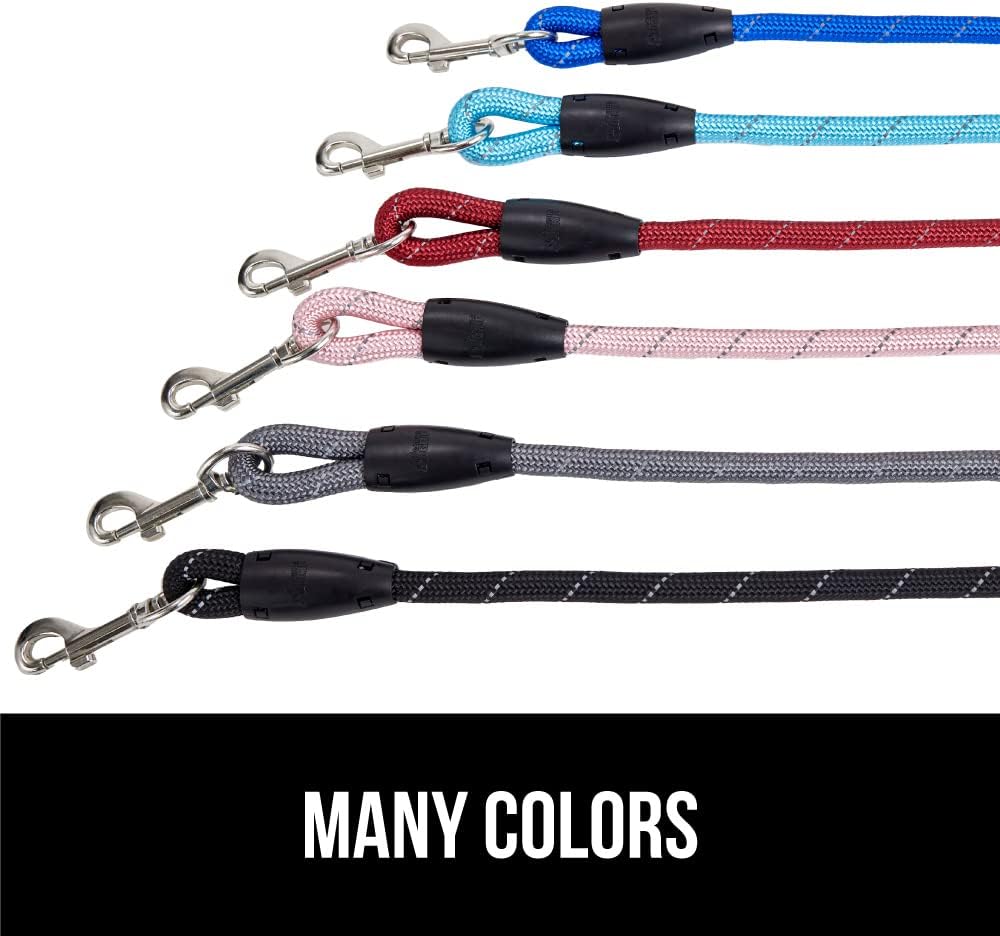 GORILLA GRIP Dog Leash, Heavy Duty Reflective Rope Leashes for Large, Medium, Small Breed Dogs, Puppy Training Essential for Walks, Hikes, Soft Handle, Rotating Metal Clip, Waste Bag Dispenser, Blue