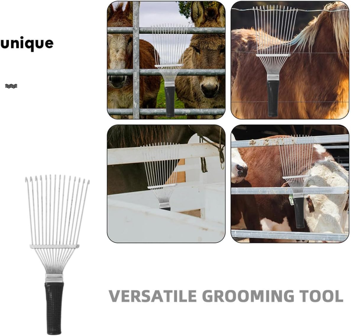 Sheep Wool Rake Brush Deshedding Tool for Farm Animal Grooming 32Cm Compact Black and White Cow and Horse Hair Scratching Comb for Livestock Coat Care