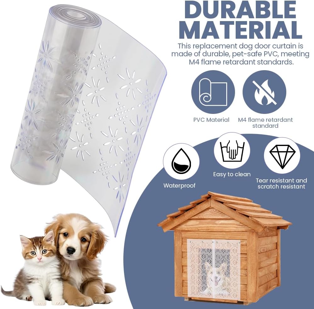 7.87 in x 5.9ft Dog Door Replacement Flaps, Plastic Vinyl Door Strips, Doghouse or Kennel Doors Flap, Transparent Dog House Doors Flap Strips for DIY Cat or Dogs