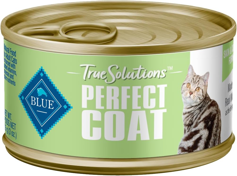 Blue Buffalo True Solutions Skin & Coat Care Wet Cat Food for Adult Cats, Made with Natural Ingredients, Whitefish, 3-oz. Cans (24 Count)