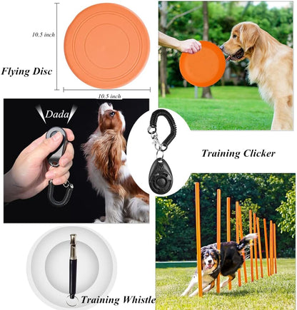 Agility Training Set for Dogs - Affordable Training Kit Dog Jump Training Obstacle Course Starter Kit Pet Outdoor Games with Tunnel, Dog Flying Disc, Weave Poles, Jump Ring, Carrying Bag