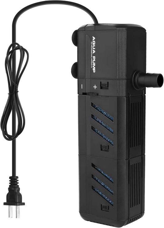 Submersible Aquarium Internal Filter 8W, Adjustable Fish Tank Filter with 200 GPH Water Pump for 10-50 Gallon Fish Tank Black