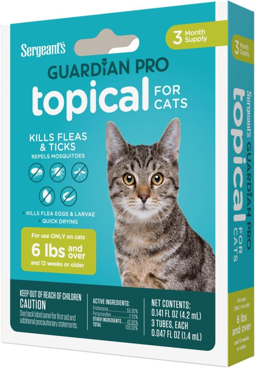 Sergeant's Guardian Pro Flea & Tick Squeeze On Topical Cats 6lbs and Over., 3 Count
