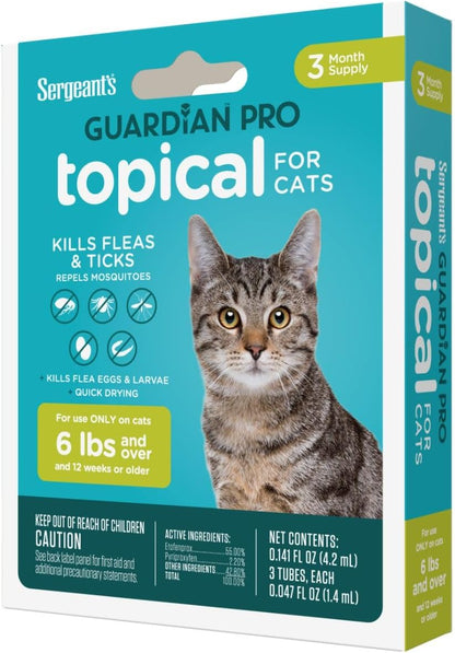 Sergeant's Guardian Pro Flea & Tick Squeeze On Topical Cats 6lbs and Over., 3 Count