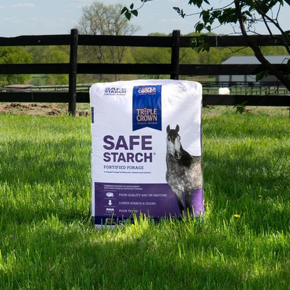 Triple Crown Safe Starch, Fortified Forage Low Starch Horse Feed, Grain Free Horse Food, Orchard Hay & Timothy Hay for Horses, 40 lbs