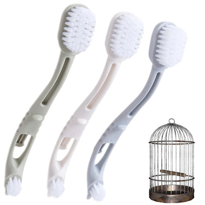 Bird Cage Cleaning Brush with Long Handle, Durable Hard Bristle Scrub Brush for Bird Droppings, Parrot Cage Cleaner Tool, Pet Bird Perch Cleaning Accessories for Aviary and Small Animal Cages