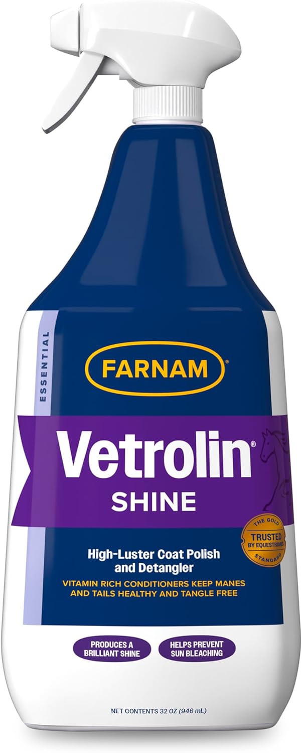 Farnam Vetrolin Shine, High-Luster Coat Polish and Detangler Spray, Ideal for Horses and Dogs, 32 oz.