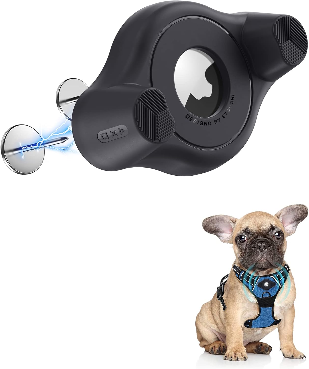 AirTag Holder Fit All Dog Collars Harness, Stouchi Innovative Style Protective AirTag Case with Pins Fixing Buckle for iPhone, AirTag Pet, Dog and Cat AirTag Mount