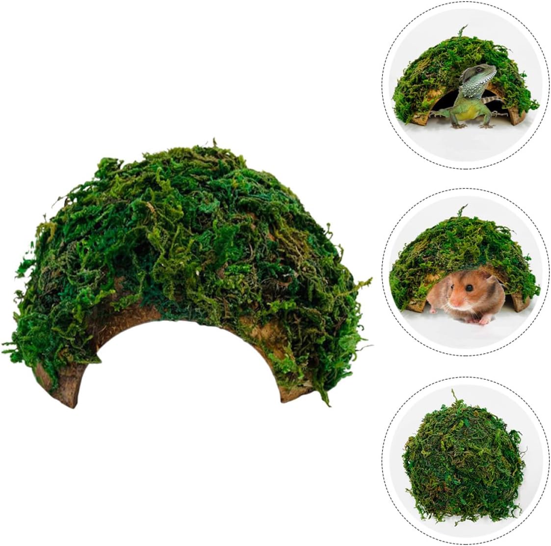 BESTonZON Hamster Shelter and Reptile Hideout Mossy Cave Terrarium Ornament with Tortoise Basking Platform for Turtle and Lizard Habitat